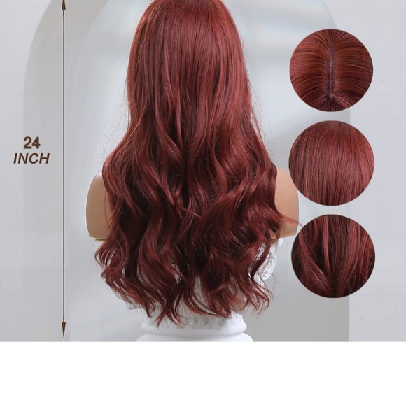 24" New Burgundy Red Synthetic Long wavy Wig.  Other Colors available - Picture 4 of 5